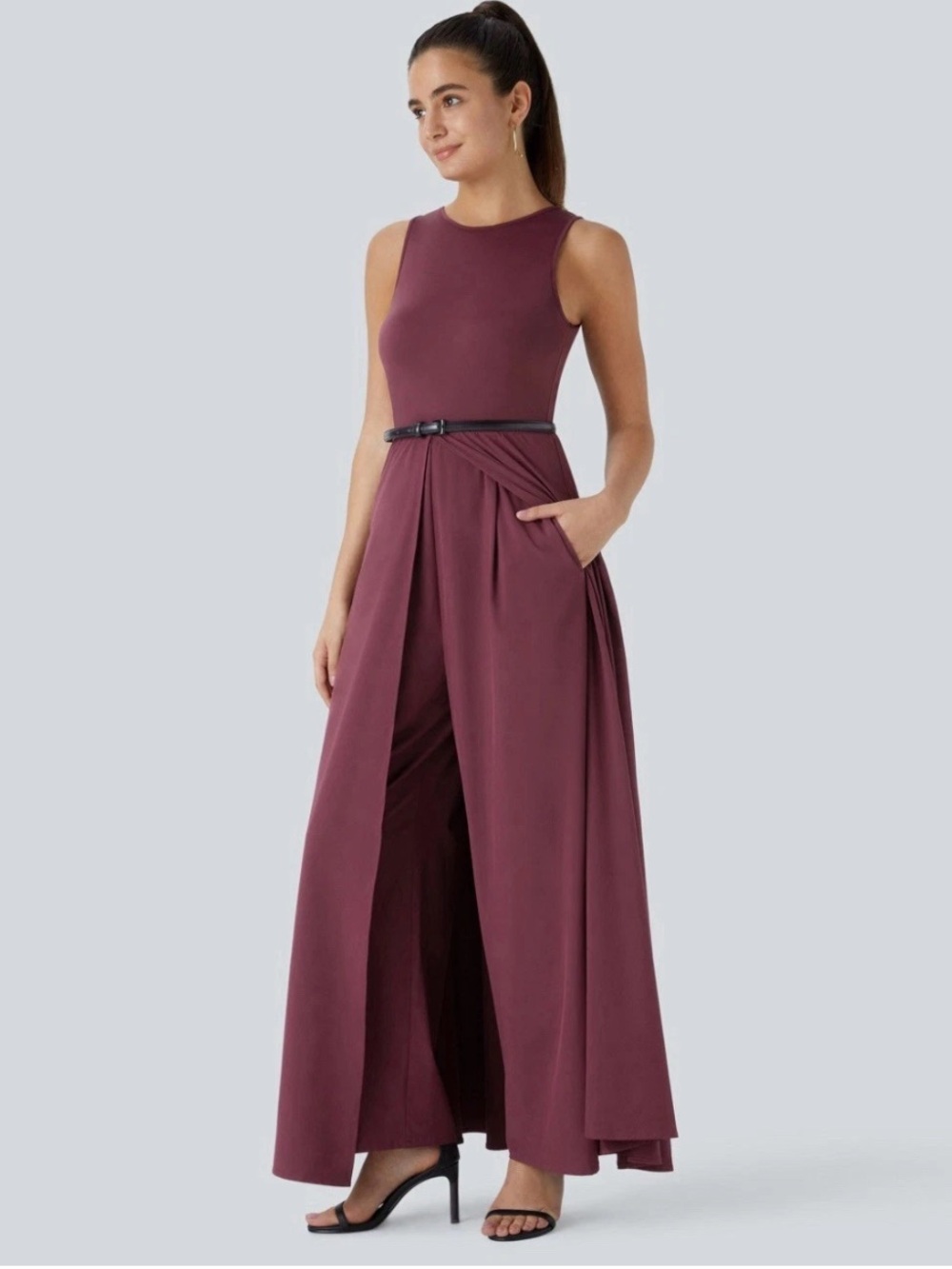 Halara Breezeful Jumpsuit Zipper Sleeveless Quick Dry Amaranth Berry NWT